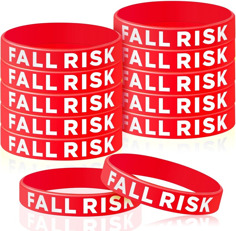 Sumind 12 Pcs Fall Risk Bracelet Emergency Alert Wristband for Elderly Patient Wristbands Fall Risk Silicone Rubber Bracelets for Men Women Old People Gifts(Red) - Image 1
